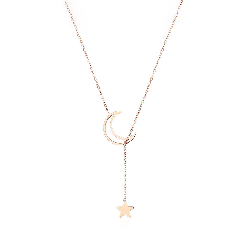 Moon And Star Pendant Necklace - Women Rose Gold Necklaces | Subloom